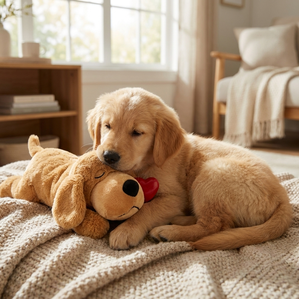 Plush Dog Lovey Toy - lifestyle image, in use