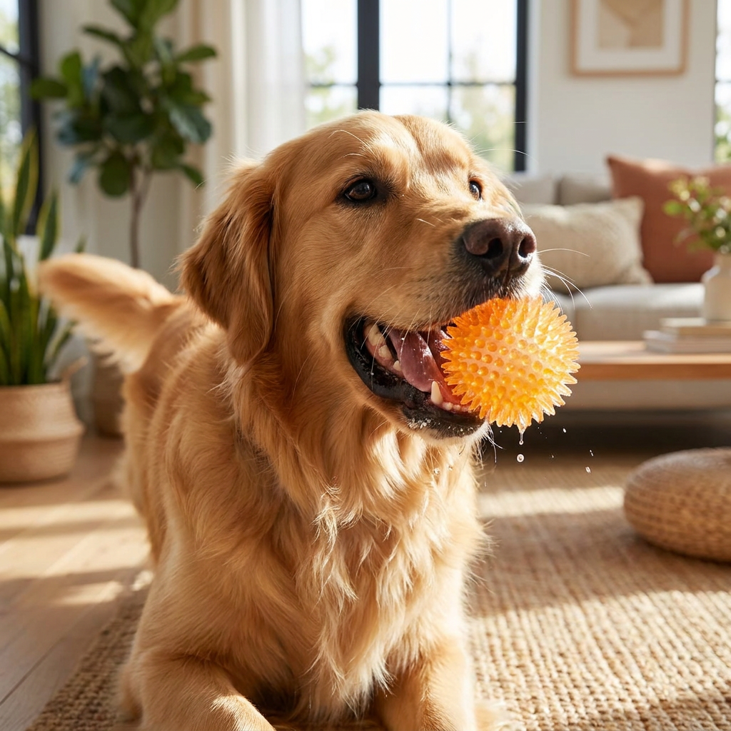 Spiky Squeaker Dog Ball - lifestyle image, in use