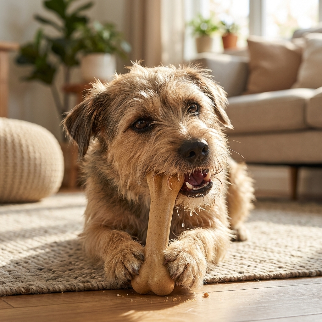 Dog Dental Chew Bone Bamboo Fiber - lifestyle image, in use