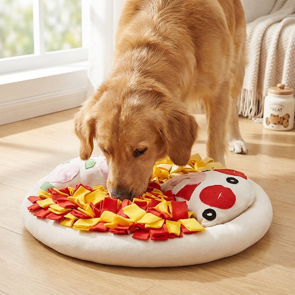 Pizza Snuffle Mat Dog Toy - lifestyle image, in use